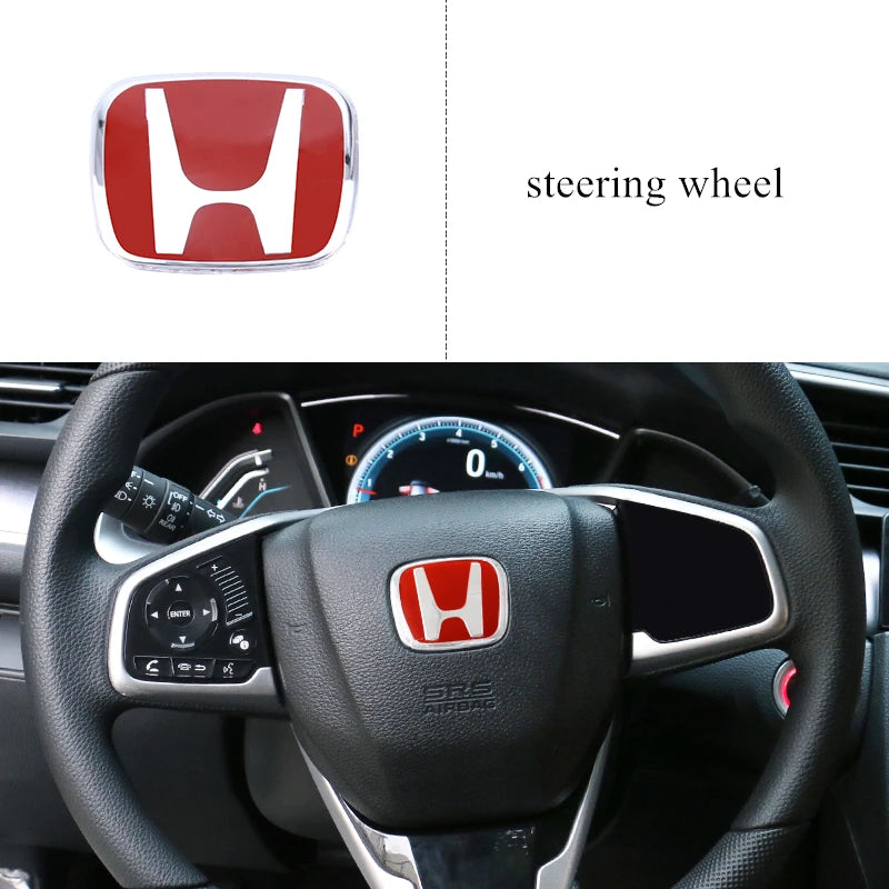 Car Steering Wheel Emblem H-Sticker Auto Front Grille Trunk Modification Accessory For Honda Civic 8th 9th 9.5th 10th Generation