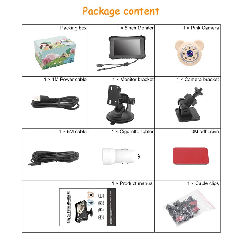 Car Baby Monitor Camera 1080P Starlight Night Vision Rear View Rearview Camera 5 Inch IPS  Screen Baby Car Mirror Display