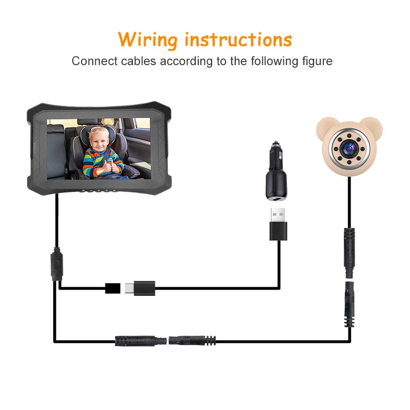 Car Baby Monitor Camera 1080P Starlight Night Vision Rear View Rearview Camera 5 Inch IPS  Screen Baby Car Mirror Display